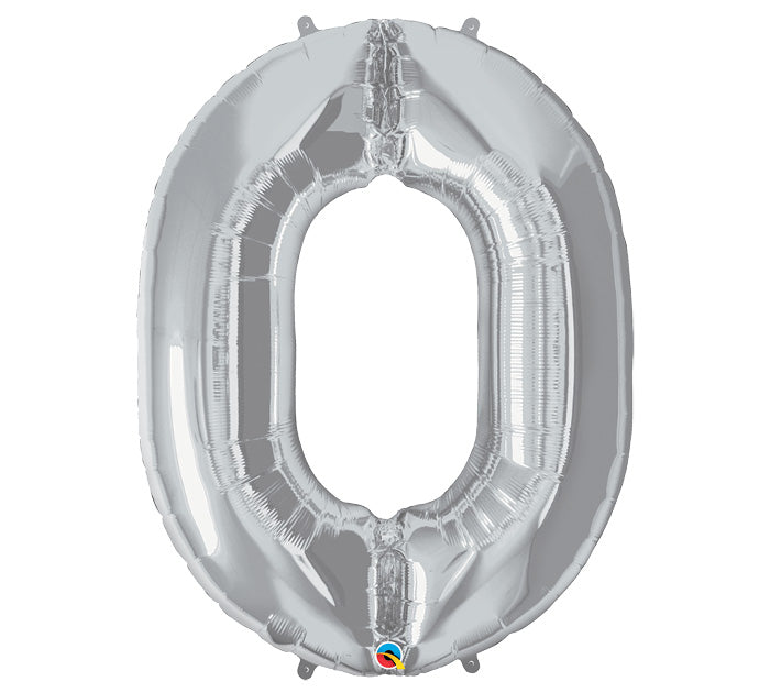 34" Silver Number 0 Foil Balloon