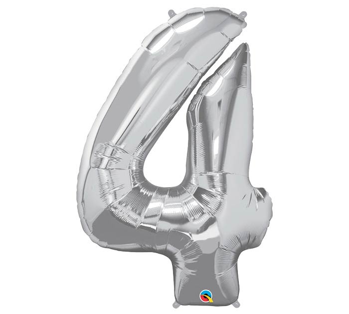 34" Silver Number 4 Foil Balloon