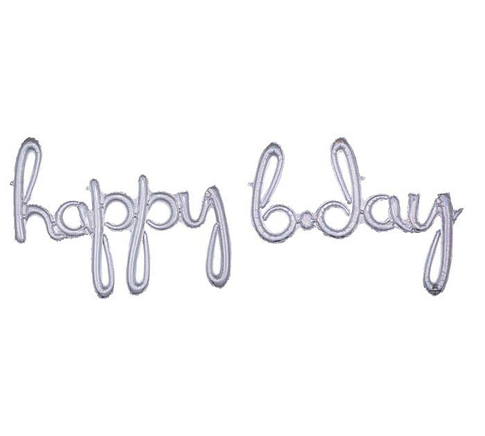 Happy Bday Script Silver Foil Balloon
