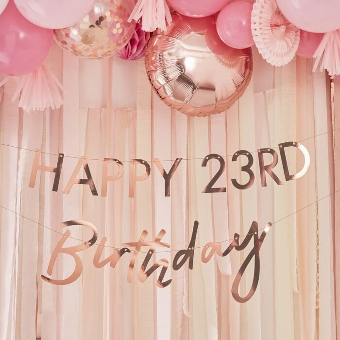 Customizable Milestone Rose Gold Birthday Banner