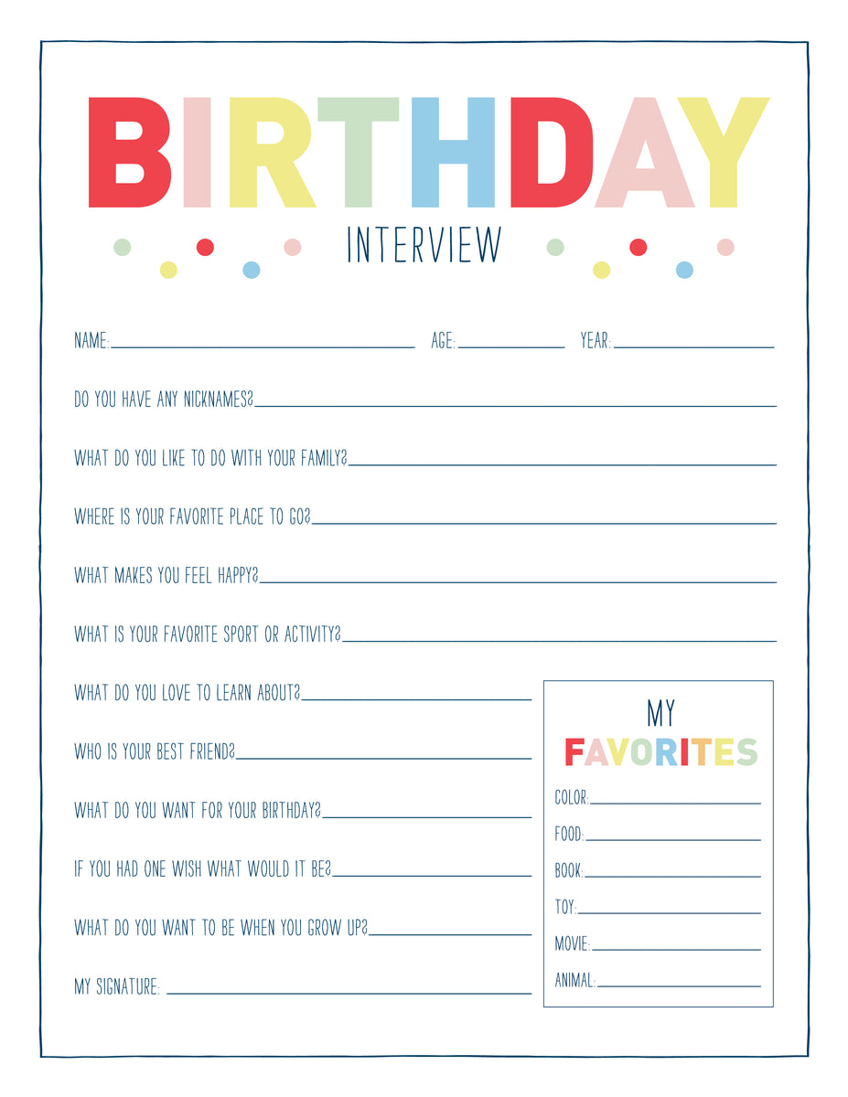FREE Birthday Interview Printable Party Hop Shop