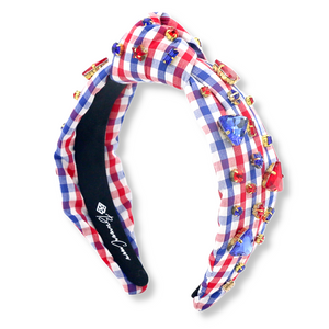 Red, White & Blue Gingham Headband with Crystals