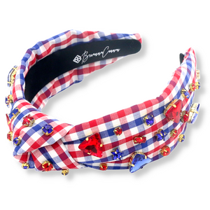 Red, White & Blue Gingham Headband with Crystals