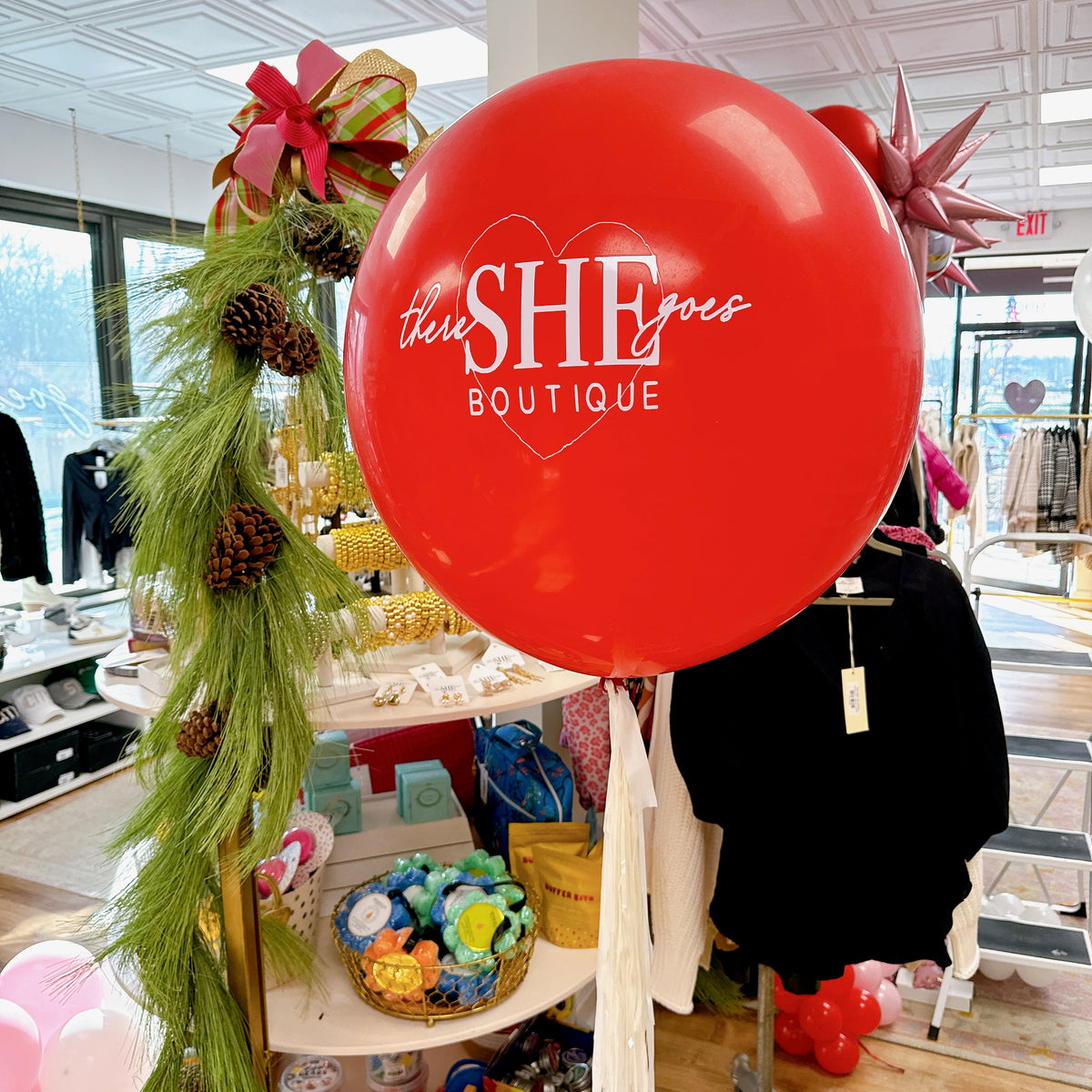 Custom Jumbo Helium Balloon + tinsel tassel tail