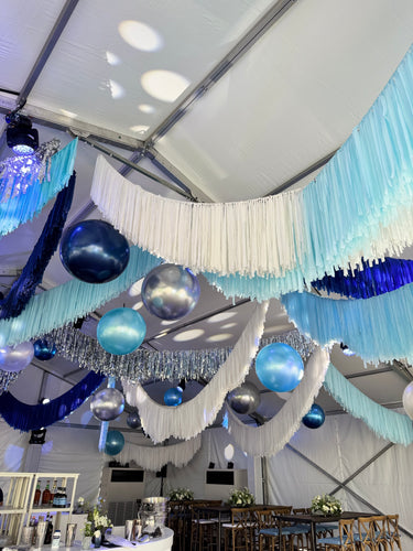 Fringe Ceiling Garland Rental – Reusable Streamer Backdrop for Events & Parties