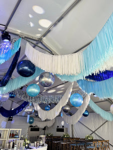 Fringe Ceiling Garland Rental – Reusable Streamer Backdrop for Events & Parties