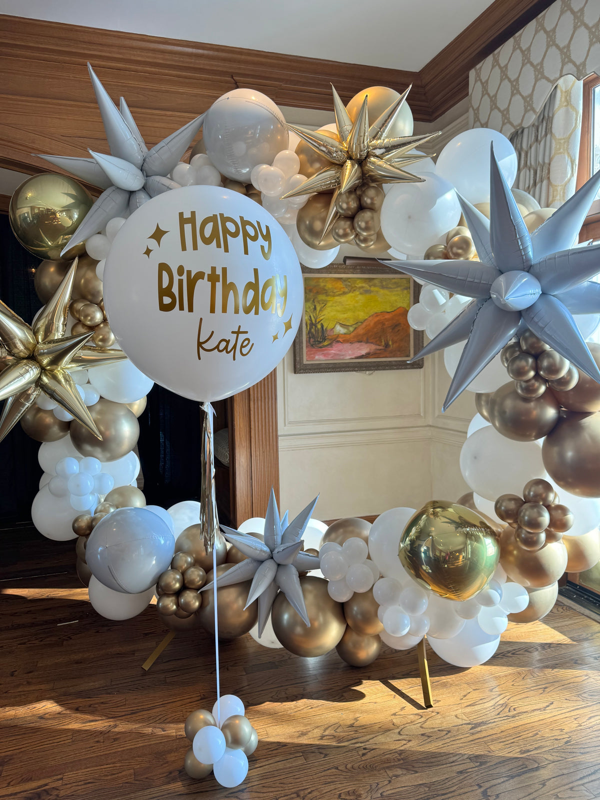 Custom Jumbo Helium Balloon + tinsel tassel tail