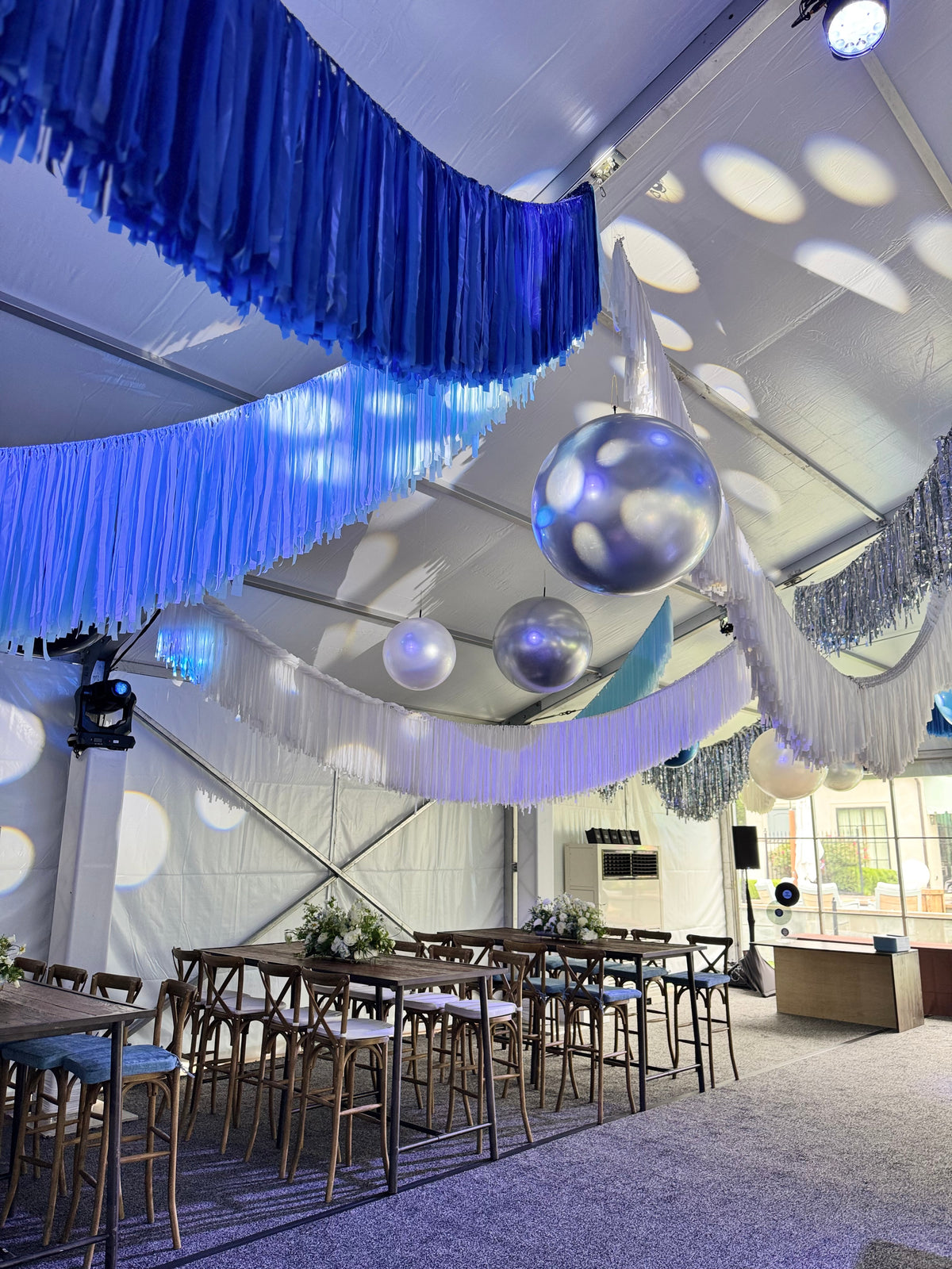 Fringe Ceiling Garland Rental – Reusable Streamer Backdrop for Events & Parties