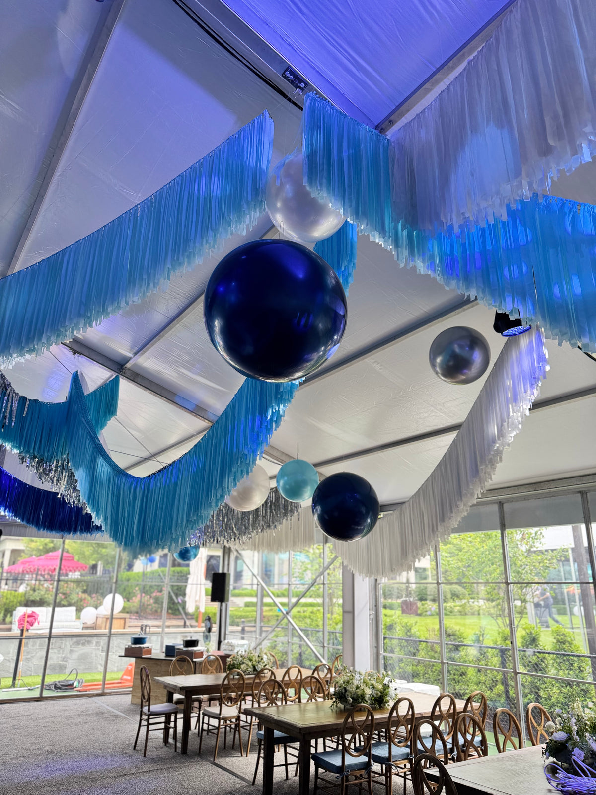 Fringe Ceiling Garland Rental – Reusable Streamer Backdrop for Events & Parties