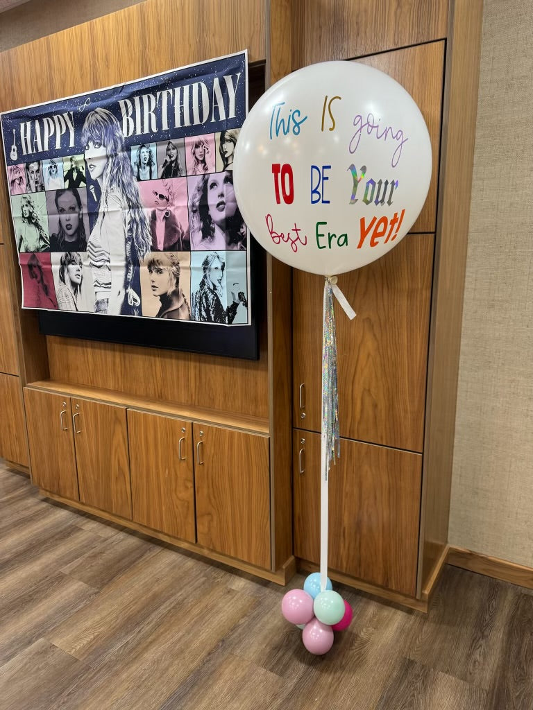 Custom Jumbo Helium Balloon + tinsel tassel tail