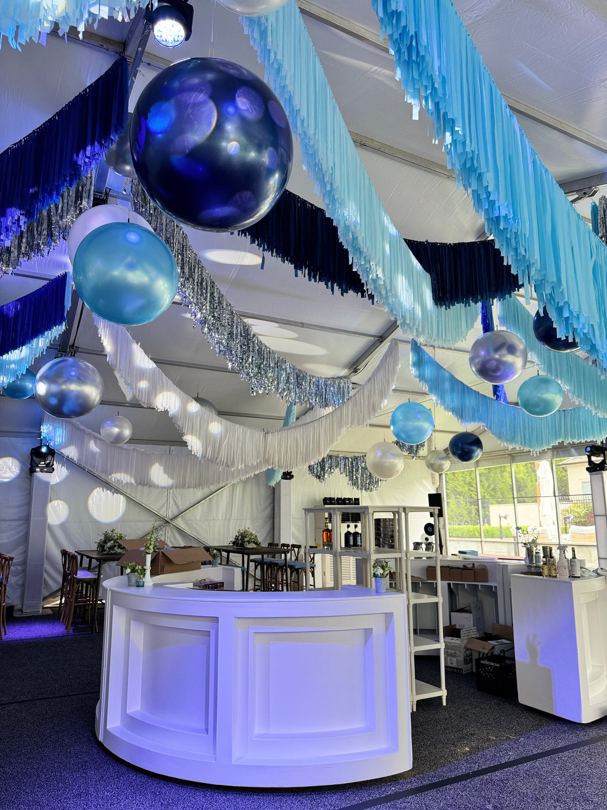 Fringe Ceiling Garland Rental – Reusable Streamer Backdrop for Events & Parties