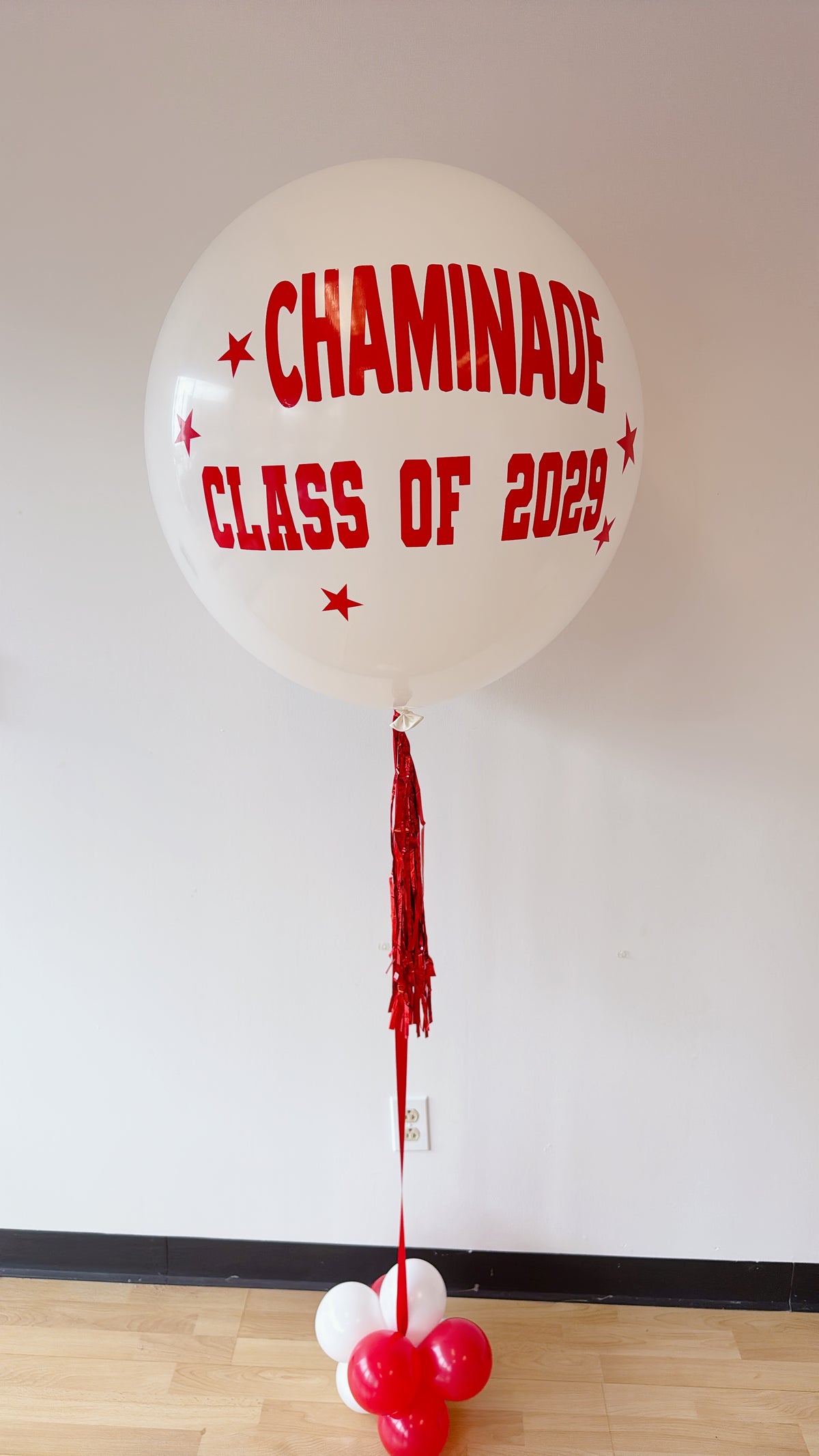 Custom Jumbo Helium Balloon + tinsel tassel tail