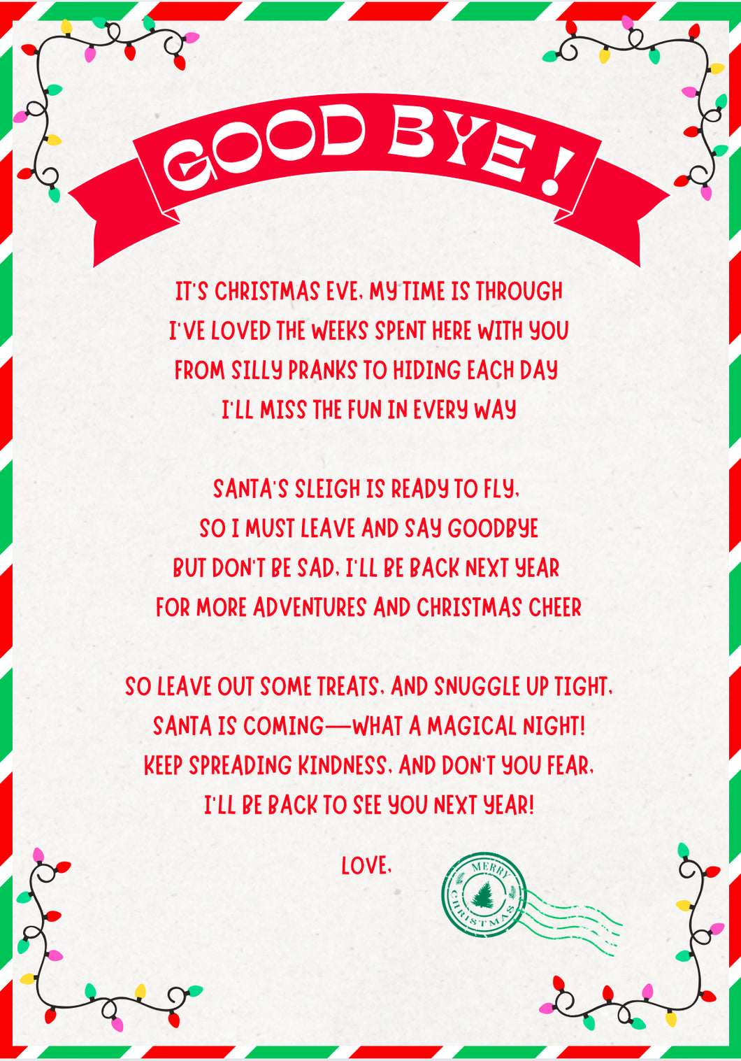 “Goodbye for Now” Elf on the Shelf Printable