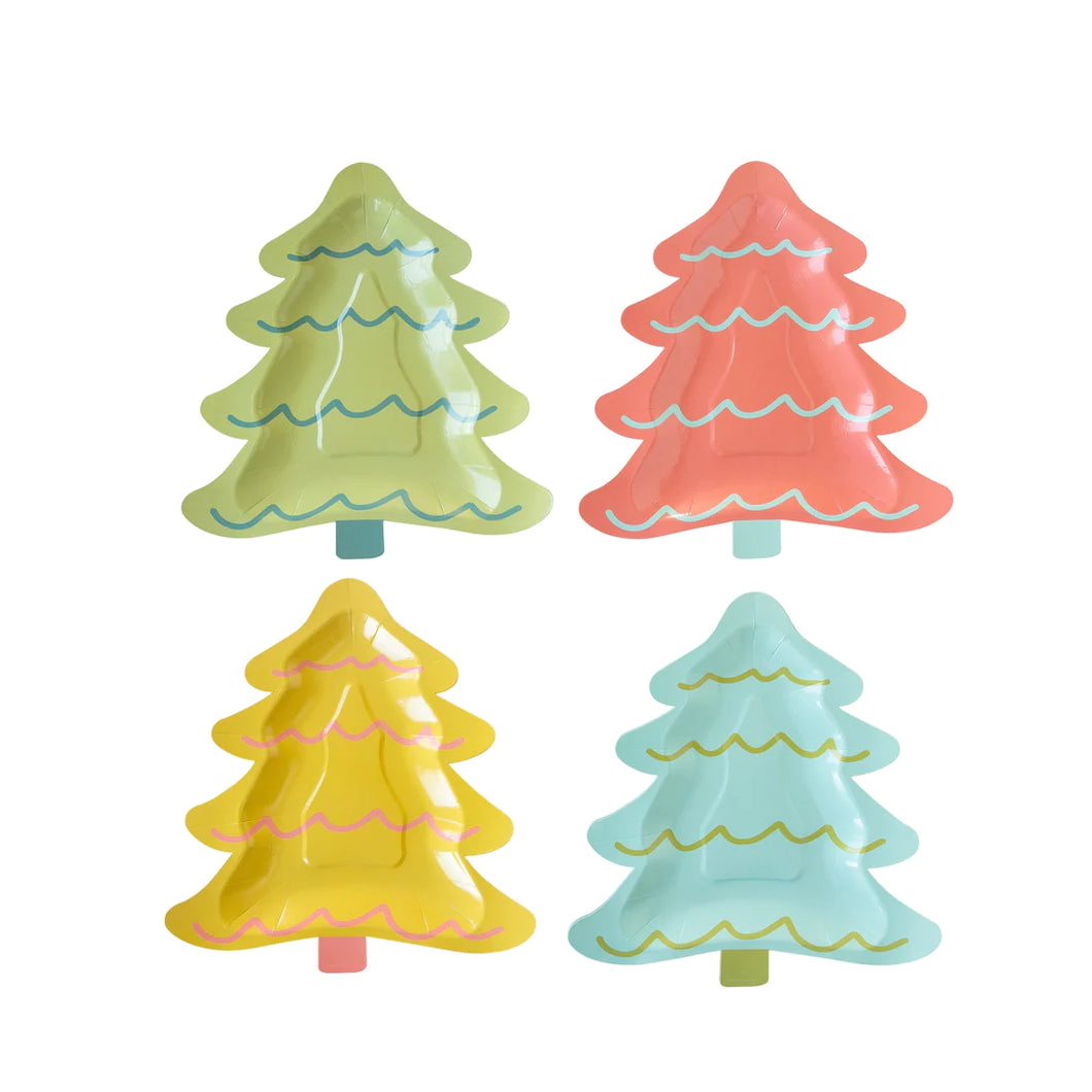 Bright Holiday Tree Shaped Paper Plates