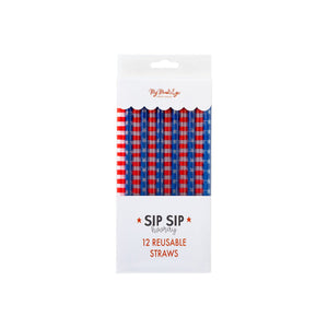 Red Stripe/Blue Star Reusable Straws