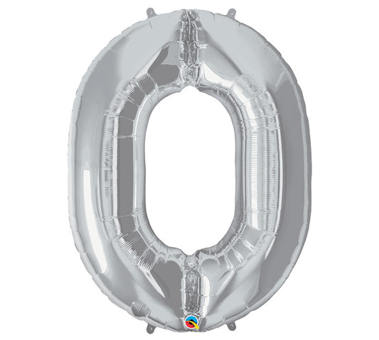 34" Silver Number 0 Foil Balloon