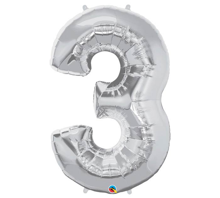 34" Silver Number 3 Foil Balloon