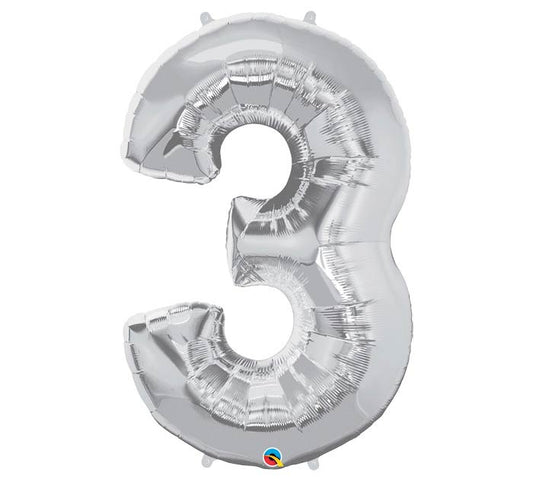 34" Silver Number 3 Foil Balloon
