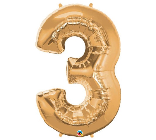 34" Gold Number 3 Foil Balloon