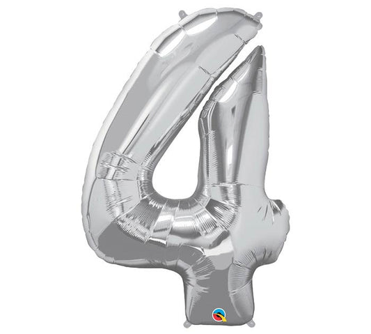 34" Silver Number 4 Foil Balloon