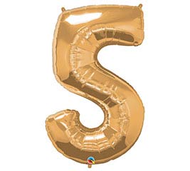 34" Gold Number 5 Foil Balloon