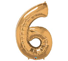34" Gold Number 6 Foil Balloon