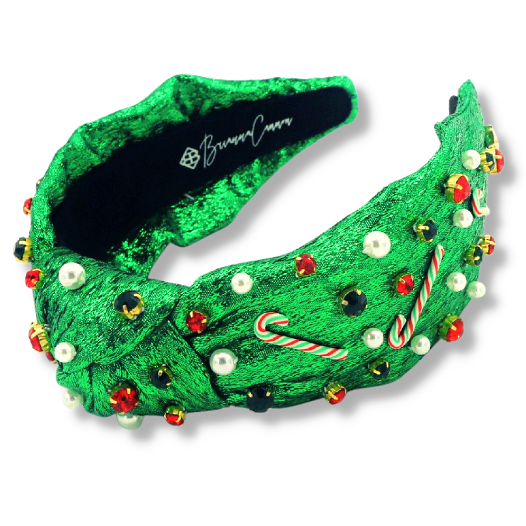 Green Lame Headband with Candy Cane