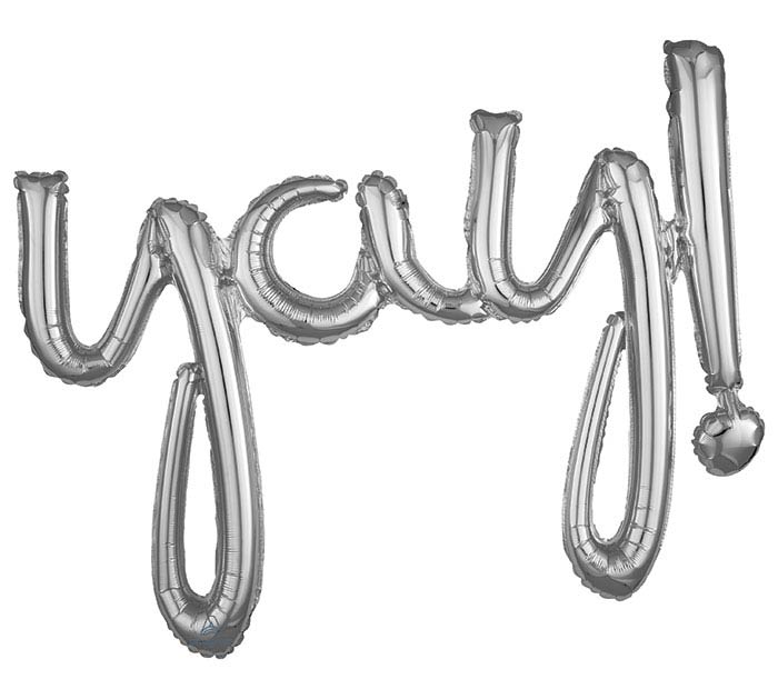 35" Yay Silver Script Foil Balloon