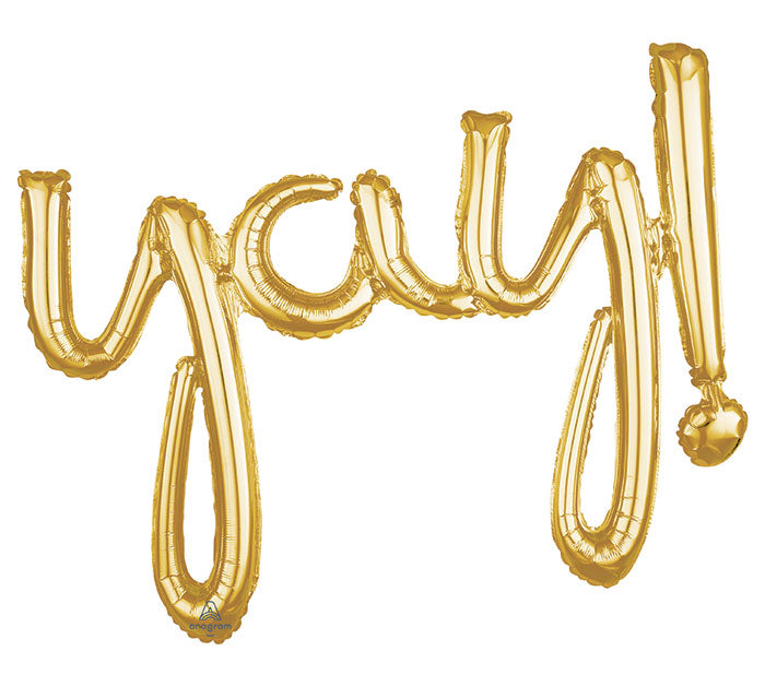 35" Yay Gold Script Foil Balloon