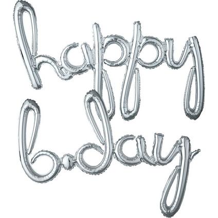 Happy Bday Script Silver Foil Balloon