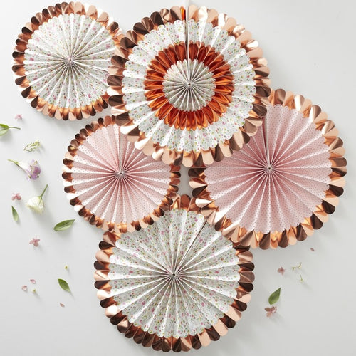 BlushBalloonParty Rose Gold and Blush Party Fans - Rose Gold Paper Fans - Paper Rosettes - Paper Fan Backdrop - Photo Shoot - Blush Party Fans - Pack of 8