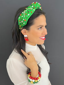 Green Lame Headband with Candy Cane