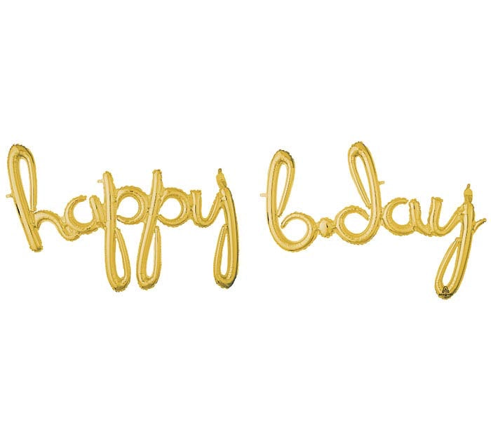 Happy Bday Script Gold Foil Balloons