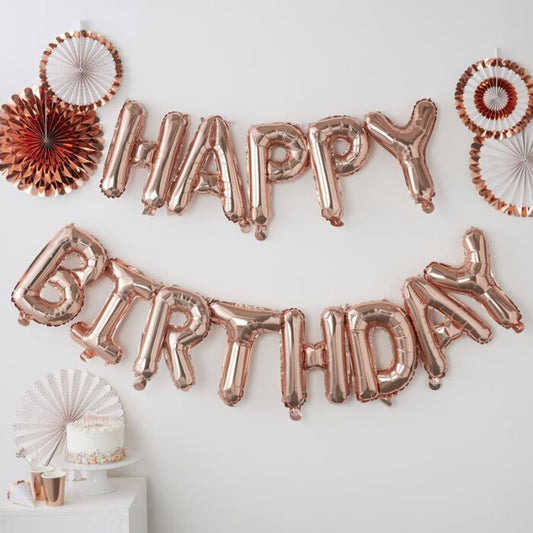 Rose Gold Happy Birthday Foil Balloons