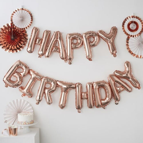 Rose Gold Happy Birthday Foil Balloons
