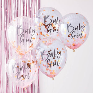 Pink and Rose Gold Baby Girl Confetti Balloons – Party Hop Shop